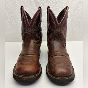 Justin Gypsy Brown Leather Western Boots with Pink Accent women’s size 8.5